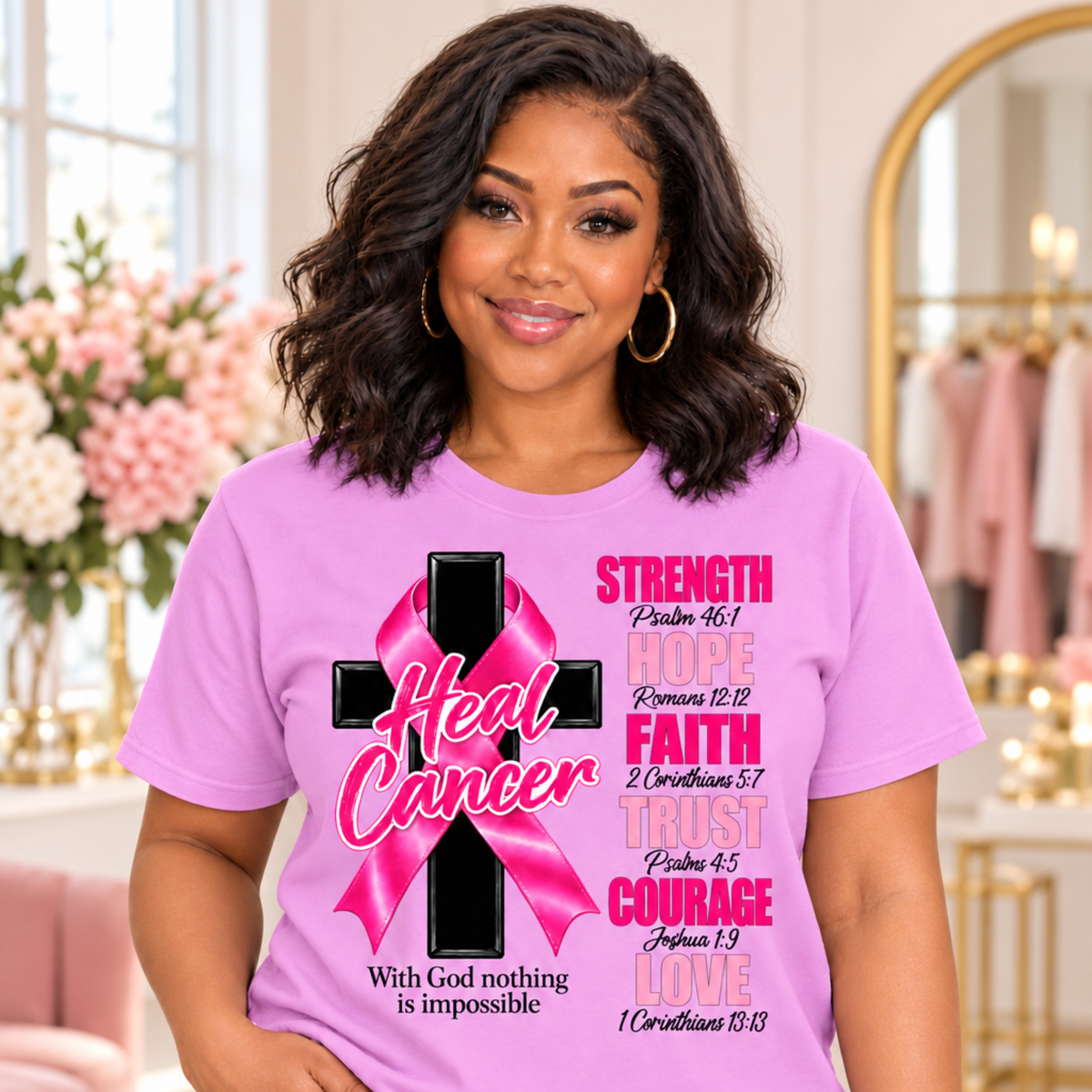 Faith & Hope Cross Breast Cancer Awareness T-Shirt